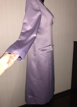Плащ пиджак сатиновый атласный фиолетовый сиреневый миди4 фото