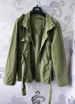 Зелена хакі курточка джинсова куртка піджак, жакет мілітарі3 фото