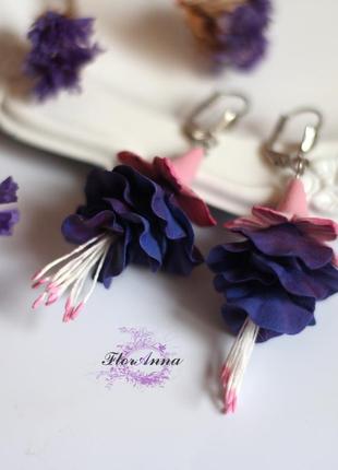 Фіолетові сережки ручної роботи "фуксії"