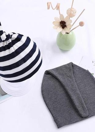 Дитяча сіра бавовняна шапочка з хвостом 0-6 місяців/ детская серая хлопковая шапка с хвостом