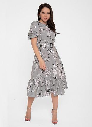 Арт: 12630_серое класичне плаття з воланом