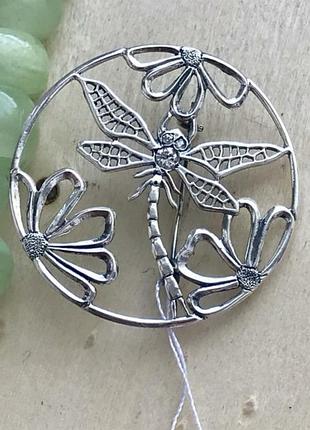 Срібна брошка 925 проби, бабка, чорнене срібло