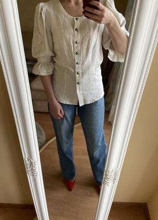 Шикарна вінтажна блуза льон рукава диміти ліхтарик4 фото