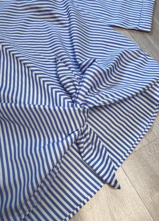 Новая блузка рубашка в бело голубую полоску нова блуза сорочка в смужку із зав'язкою оверсайз3 фото