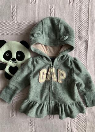 Baby gap серая флисовая кофточка худи баска с капюшоном  на малышку 3-6 мес