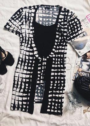 Блуза з майкою 2в1 обманка чорно-біла joanna hope