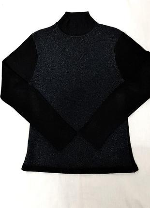Красивый свитерок чёрный, спереди синий с блеском кофточка женская тёплая демисезон-зима 42-44-46