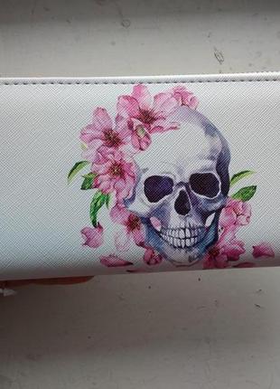 Новий неймовірний трендовий великий гаманець череп квіти портмоне на блискавці3 фото