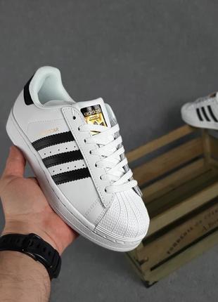 Шикарные женские кроссовки adidas superstar белые с чёрным6 фото