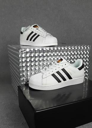 Шикарные женские кроссовки adidas superstar белые с чёрным2 фото