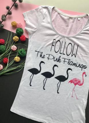 👚стильная белая летняя футболка с надписью/белая лёгкая футболка с принятом фламинго👚