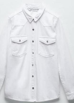 Белая джинсовая куртка рубашка zara4 фото