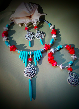 Стильное колье чокер ожерелье серьги браслет морское летнее  пляжная туника сарафан купальник платье1 фото
