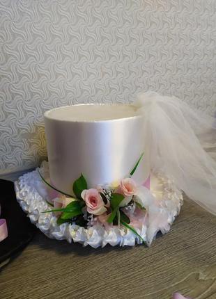 Свадебные украшения шляпы и зонт на машину жениха и невесты3 фото