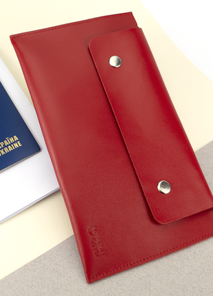 Тревел-конверт для путешествий кожаный на кнопках st красный