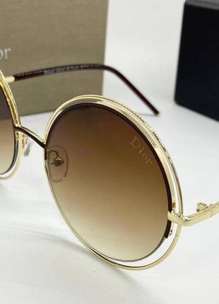 Dior очки женские солнцезащитные коричневые кругляшки с двойной оправой