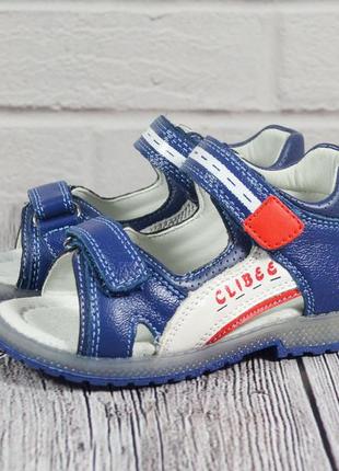Кожаные лёгкие ортопедические босоножки для мальчика clibee 21-26 р. ab27blue-red. каблук томаса