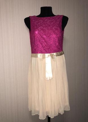 Розово бежевое платье юбка плиссе и кружево топ2 фото
