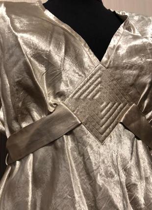 Блуза с объёмными рукавами мышь золотая бежевая ацетатный шёлк4 фото