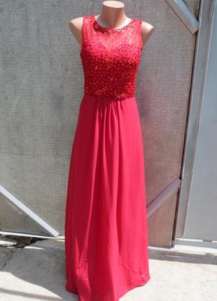 Шикарное вечернее выпускное красное платье в пол макси расшито пайетками2 фото