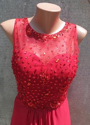 Шикарное вечернее выпускное красное платье в пол макси расшито пайетками