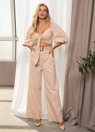 Коттоновый брючный костюм с топом
