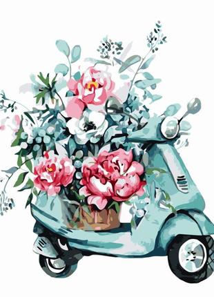 Картина за номерами скутер з квітами нік