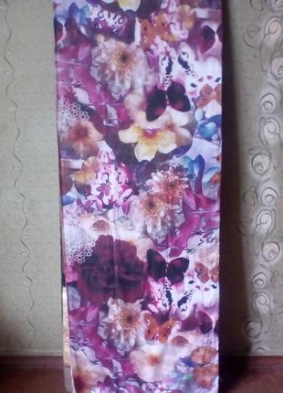 Bashidi шёлковый шарф в принт цветы и бабочки,шов роуль.