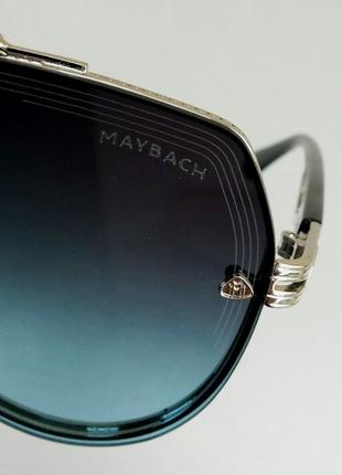 Maybach очки капли мужские солнцезащитные серо синие в серебристой металлической оправе9 фото
