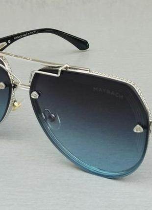 Maybach очки капли мужские солнцезащитные серо синие в серебристой металлической оправе