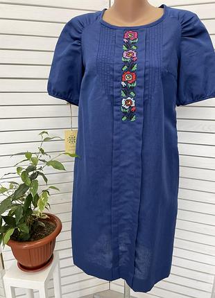 Натуральна сукня футляр з вишивкою бавовна сукні з вишивкою