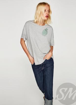 Сіра Футболка з хутром zara* 2878/221/80! розмір s-m
