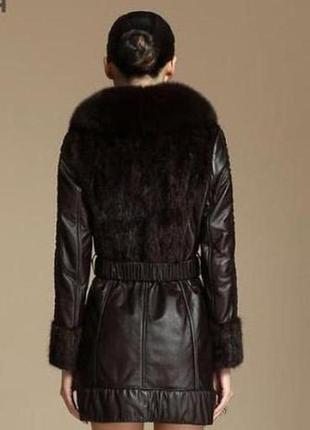 Женская удлиненная кожаная куртка с мехом норки2 фото