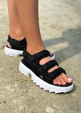 Босоніжки fila disruptor sandal black чорний верх з білою підошвою