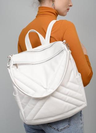 Женский вместительный функциональный рюкзак-сумка trinity - строчений  белый4 фото