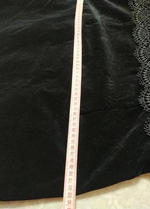 Черное бархатное вельветовое платье с кружевом7 фото
