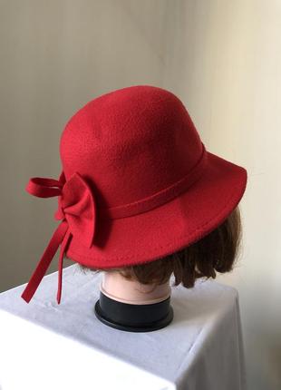 Шляпа клош красная с бантом4 фото