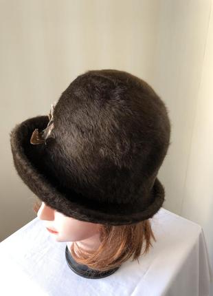 Тирольская баварская 55 шляпа с пером коричневая мех6 фото