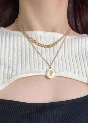 🌟🐈 тренд! двурядное кольє-ланцюжок з підвіскою монетка