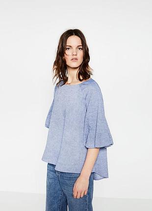 Zara джинсовая блуза с воланами s - размер