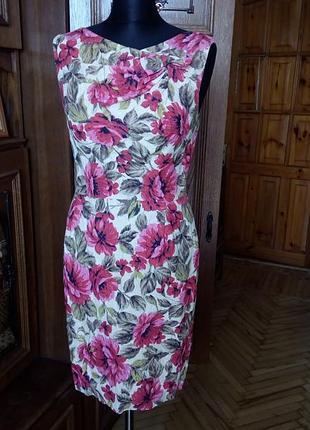 Нарядное летнее платье в яркие цветы, лен. 4