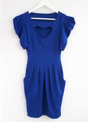 Сукня з вирізом сердечко об'ємні рукави-ліхтарики кашемір 70% сукню колір електрик1 фото