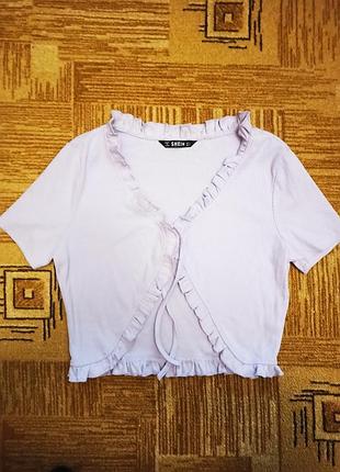 Сиреневый лиловый трендовый базовый топ в рубчик на завязках