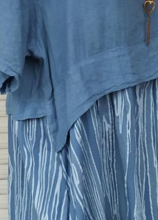 Итальянское натуральное платье в стиле "бохо" с комбинацией из двух видов тканей и неровными соезами по бокам5 фото