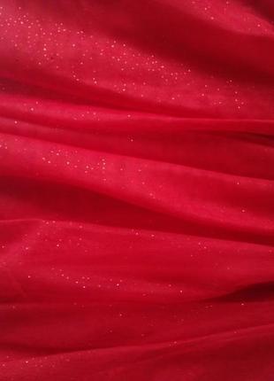Красное нарядное платье, фатиновая пышная юбка с блестками 8-10 лет hm. балеро меховое.2 фото