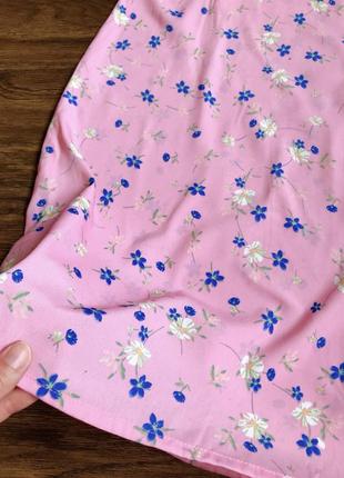 Тонкая летняя розовая юбка-миди в цветочек с карманами спереди, s размер, weekend girl8 фото