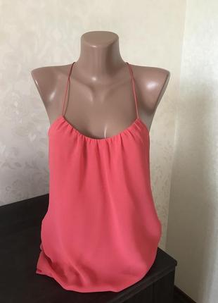 Коралловый шелковый топ на тонких  zara