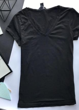👚отпадная чёрная футболка с вырезом/облегающая чёрная базовая футболка👚3 фото