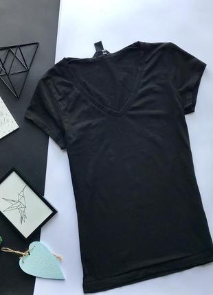 👚отпадная чёрная футболка с вырезом/облегающая чёрная базовая футболка👚8 фото