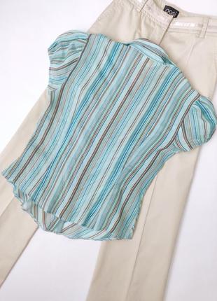 Легкая блуза рубашка полосатая бирюзовая3 фото